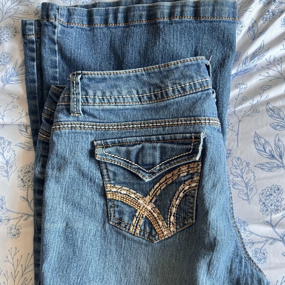 Rewash Blue Boot Cut Jeans with Embroidered Back Pocket - Picture 1 of 11